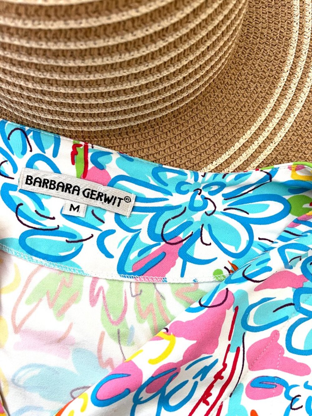 BARBARA GERWIT Dress MEDIUM pink/blue sleeveless Floral Sun Dress Stretch - Picture 5 of 8